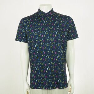 New Fore Fathers Golf Polo Shirt Mens Medium Blue AOP It's 5 O'Clock Somewhere